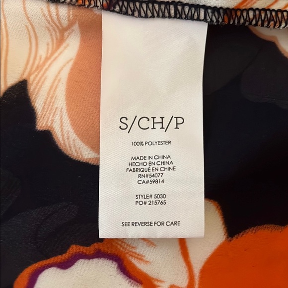 CAbi Navy Blue and Orange Blouse Vibrant Floral Top | Size S - Picture 10 of 11